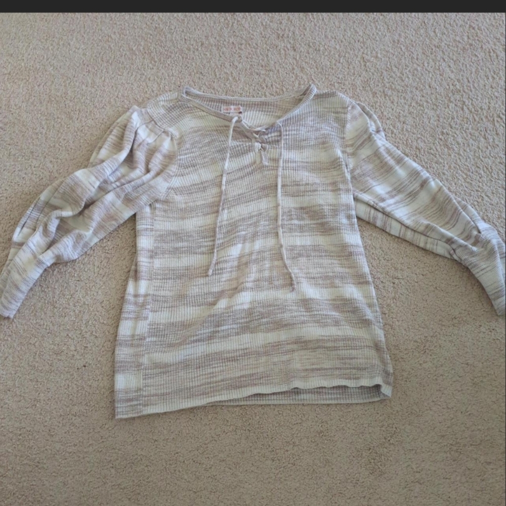 Knox Rose Cream and Gray Striped Blouse XL